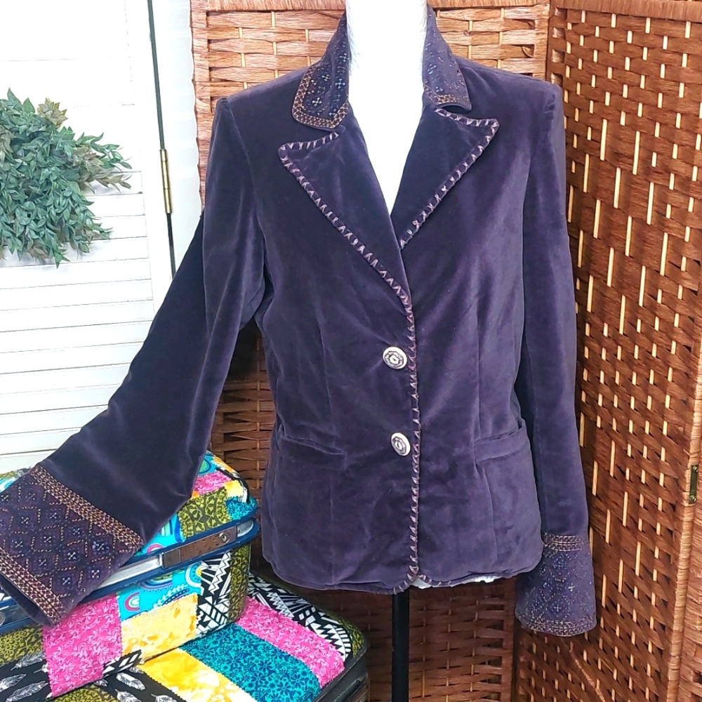 Vintage Embroidered Velvet Jacket Purple
